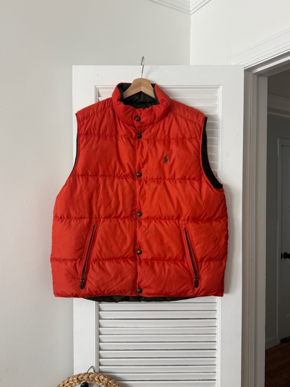 Polo Ralph Lauren Reversible Down Puffer Vest Olive Orange XL - Picture 5 of 6